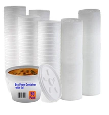 Foam Bowl with Lid for Hot and Cold Foods – 8 Ounce Disposable Soup Container...