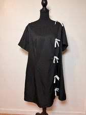 Cider Women's Black Mini Dress 2XL White Ribbon Bows Coquette Short Sleeve