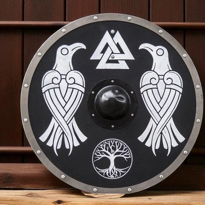 Medieval Viking Shield Wall Decor Raven Birds Valiant Symbol Handmade Style