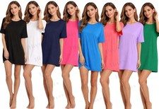 Womens Longline T-Shirt Plain Oversized Baggy Short Sleeve Tunic Mini PJ Dress