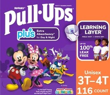 Huggies Pull-Ups Plus Training Pants Unisex Size 3T-4T 32-40 lbs 116 Count