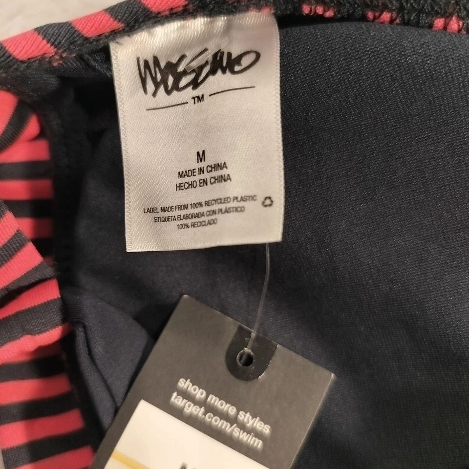 Top de bikini Mossimo para mujer coral y negro a rayas halter nuevo con etiquetas trajes de baño de playa verano Foto 3 de 4