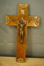 Mid-Century Modern Modernist Bronze Crucifix on Teak Wood Cross Wall Hanging — listing 4