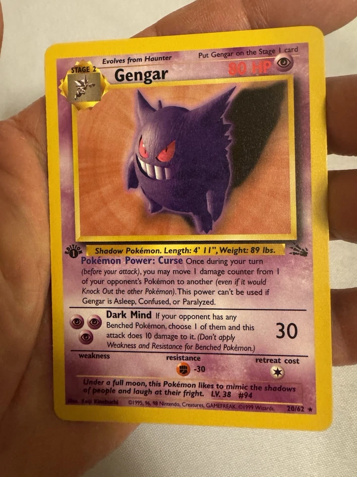 1999 Pokemon - 1st Edition Gengar Non-Holo Rare - Fossil 20/62 - WOTC - Image 4 of 4