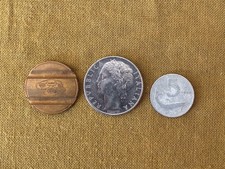 3 ITALIAN TOKENS/COINS: 1) VTG. GETTONE TELEFONICO #7404 PHONE 2) 100 L & 3) 5 L