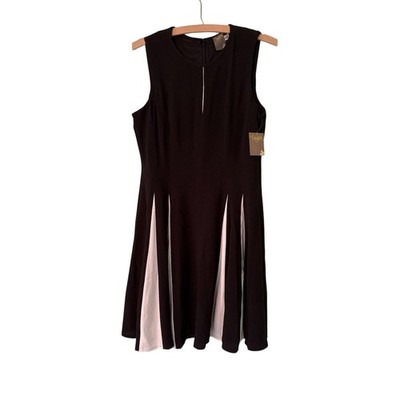 J. Taylor Just Taylor Sz 8 Black Ivory Classic Pleated Dress Sleeveless Pleated