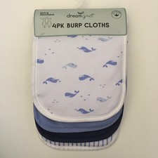 NEW Baby Burp Cloths 4pc Set Soft Absorbent Whales, Stripes, Solid  DreamGro
