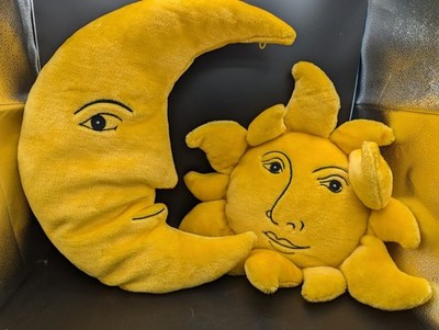 Vintage Celestial Moon & Sun Face Plush 19'' Salamander Graphix Decor Pillow