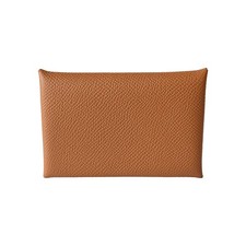 Hermes Calvi Card Holder Gold Epsom Palladium Hardware Gold Brown