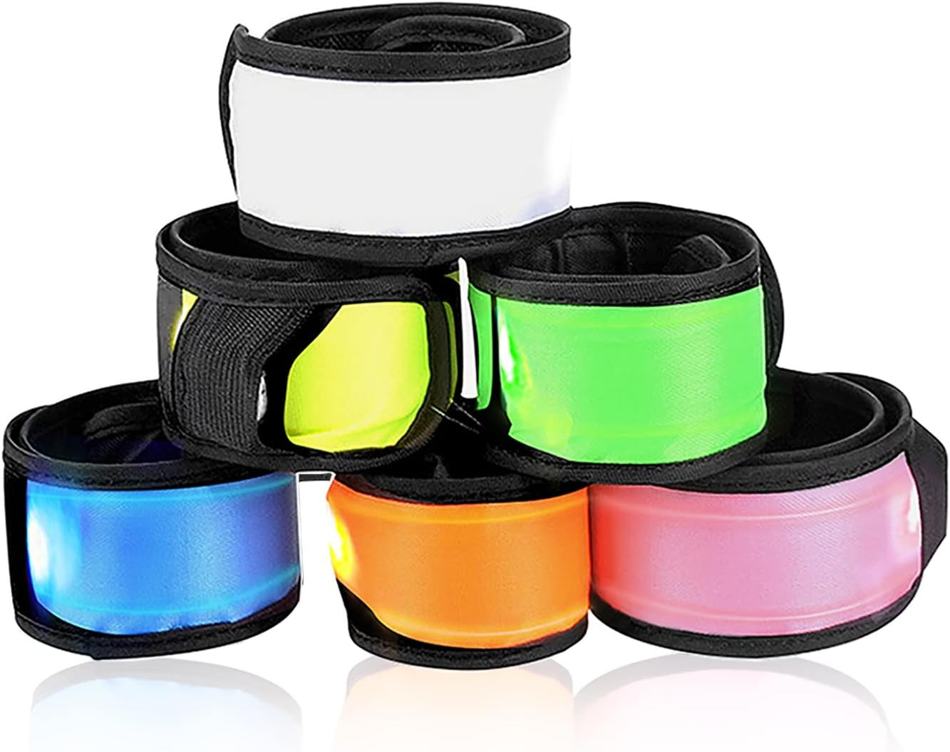 Pack of 6 LED Light up Band Slap Bracelets Night Safety Wrist Band for Cycling W