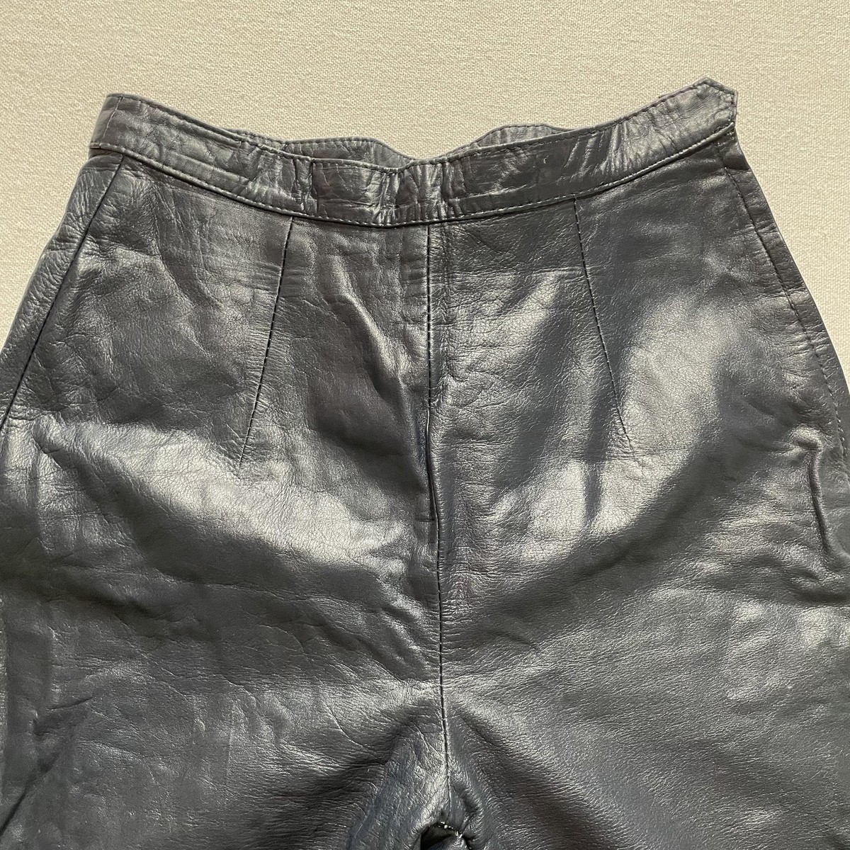 Vintage Genuine Leather Pants Womens Navy Blue 25x26