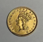 AU 1857 Indian Princess Head Gold Dollar (All Original!) $1 Type 3 Large Head