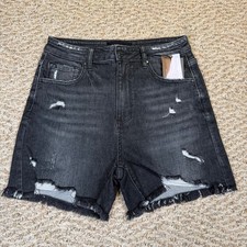 NWT Risen Jeans Womens High Rise Distressed Denim Shorts Black Summer Size L