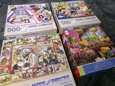Lot 4 Cat Puzzles 500 Piece Colorful Kitty Mischief, Bits and Pieces, Ceaco
