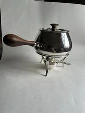 Vintage silver fondue set, includes pot, lid, stand, burner, Burner Cover