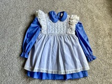 Vintage Polly Flinders Sz 4 Dress Flower Embroidered Pinafore Apron Eyelet Lace