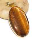 Tiger Eye Golden Plated Gemstone Handmade Pendant 2.1" Birthday Gift GW