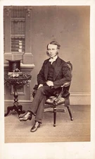 CDV Card Man Top Hat On Table Studio Photograph F. Spalding Chelmsford