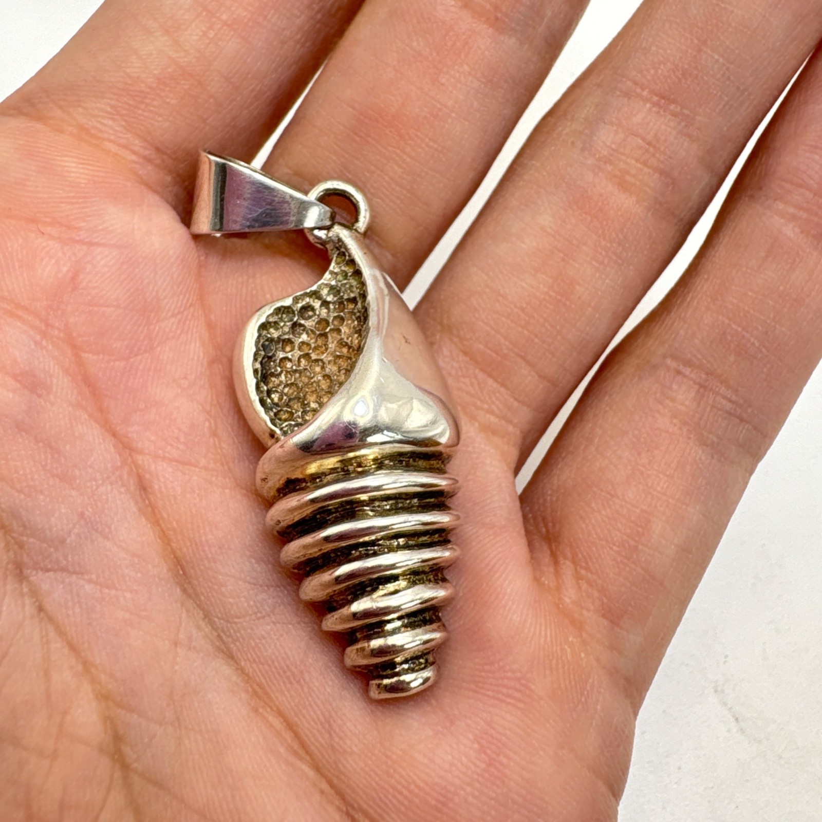 VTG Solid Sterling Silver 925 Conch Shell Design … - image 10