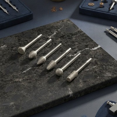 1/4'' Shank Coarse Diamond Burr Set 60 Grit Grinding Bits for Stone Engraving, En