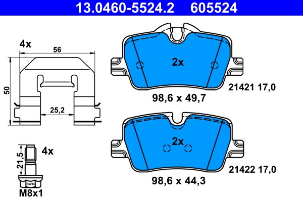 Plaquettes de frein ATE 13.0460-5524.2 kit de rechange pour frein à disque OE 342068