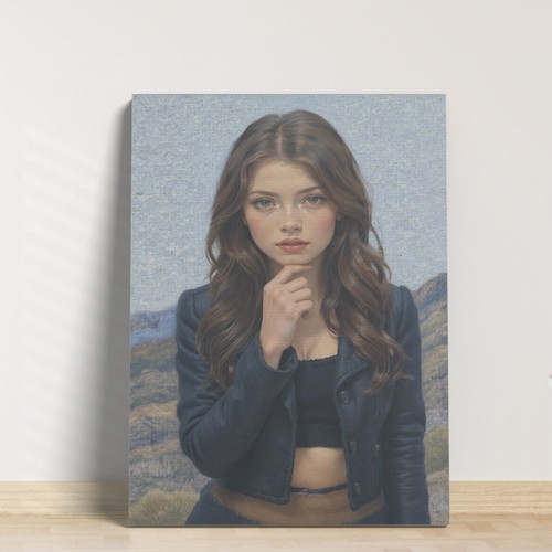 Vtg Retro Portrait Confident Woman Oil Painting Dorm Home Decor Canvas Painting