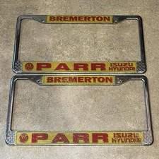 Vintage Parr Isuzu Hyundai Bremerton California Metal License Plate Frame Set 2