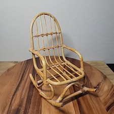 Vintage Rustic Miniature Wicker Light Brown Rattan Doll Rocking Chair