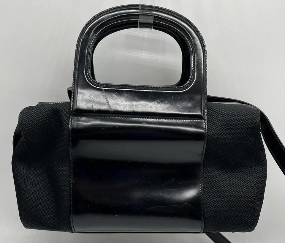 Salvatore Ferragamo Black Canvas/Patent Logo Gancini Handbag - Image 2 of 4