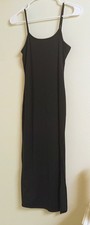 H&M Little Black Midi Dress Spaghetti Straps Side Seam Split Sq Neck Sz M #13937