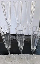 6 RALPH LAUREN AJAK CRYSTAL ISABEL CHAMPAGNE FLUTES FLUTED STEMS 10" SIGNED