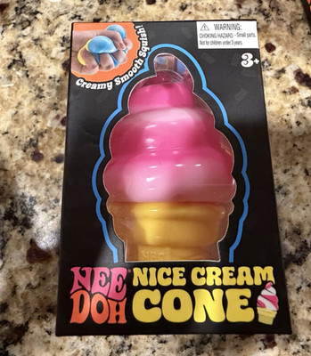 Nee Doh Nice Cream Cone Squish Squeeze Toy Pink Yellow, Ages 3-4