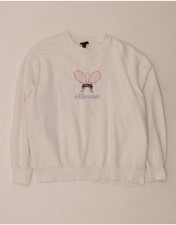 ELLESSE Womens Oversized Graphic Sweatshirt Jumper UK 8 Small White Cotton BV07