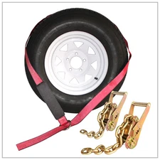 Pack of 2 Chevron Wheel Lift with Chain Tail Ratchet Tie Down Kit for Tiltbed