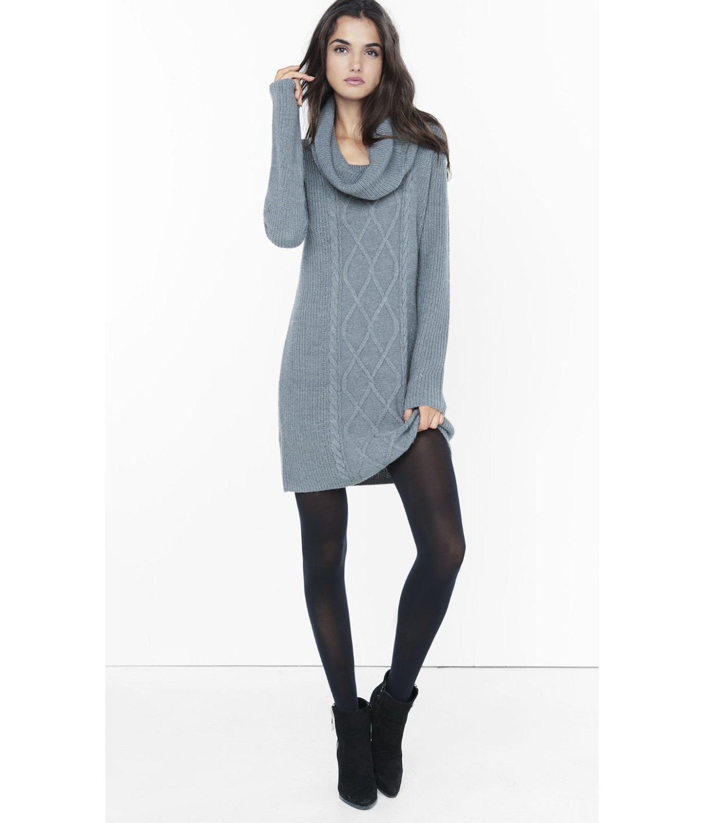 NEW EXPRESS GRAY COWL NECK CABLE KNIT 