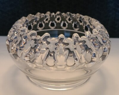  Vtg Clear Crystal Heavy 'Lace Edge' Rose Bowl Vase 7'' Diameter x 4'' Deep EVC 