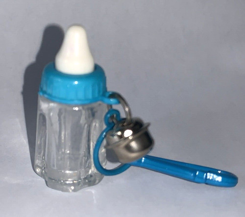 Vintage 80s Plastic Clip On Bell Bottle Charm ( Blue )
