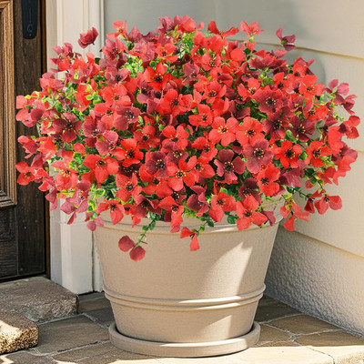 Artificial Fake Flowers for Outdoors Spring Decor 12 Bundles Fake Plants Faux Si