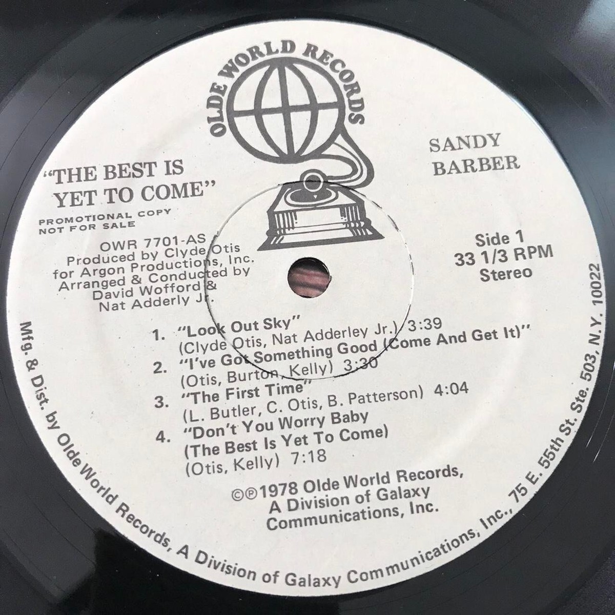 Sandy Barber The Best Is Yet To Come Vinyl LP Record White