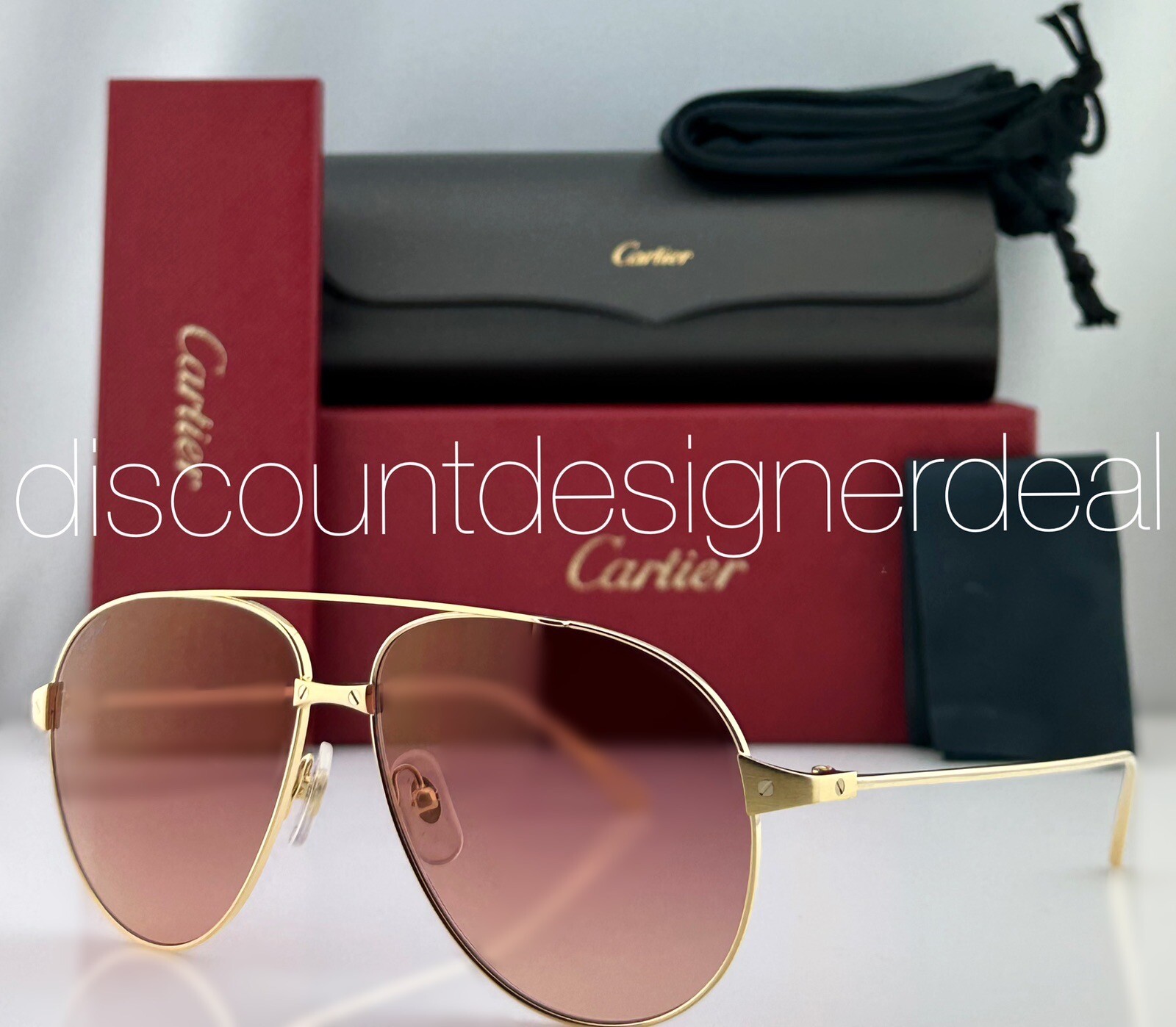 Cartier Aviator Sunglasses CT0298S 008 Santos Gold Metal Frame Red Gold Flash 59-image
