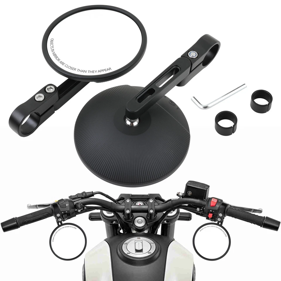 Motorcycle Bar End 7/8" 1" Handlebar Side Mirrors Black For Honda Monkey Grom - Image 2 of 4