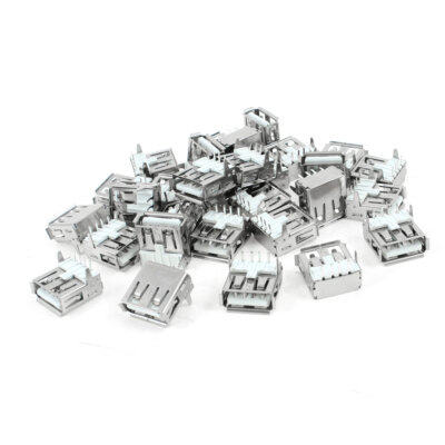 30pcs Shielded USB 2.0 Type A 90 Degree 4-Pin DIP Indoor Female Socket Outlet