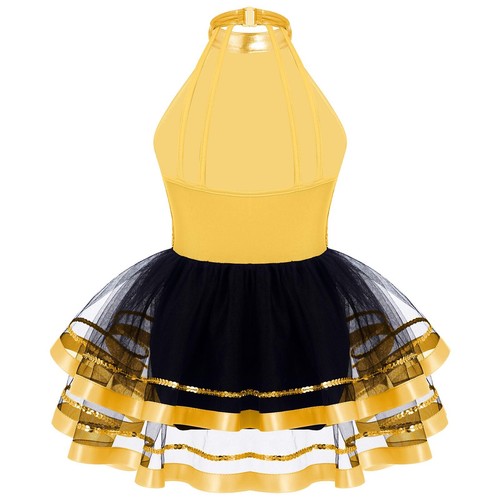 Girls Sequins Ballet Dance Halter Dress Gymnastics Jazz Latin Ballroom Costume - Picture 15 of 32