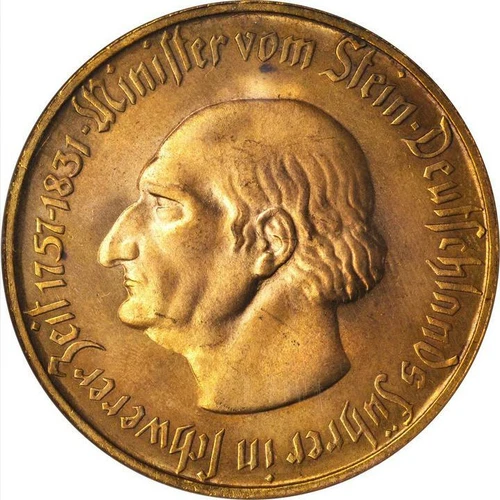 1923 Germany 5000000 Mark Gilt Bronze 2 Lines. NGC MS 64. Lamb-579.10