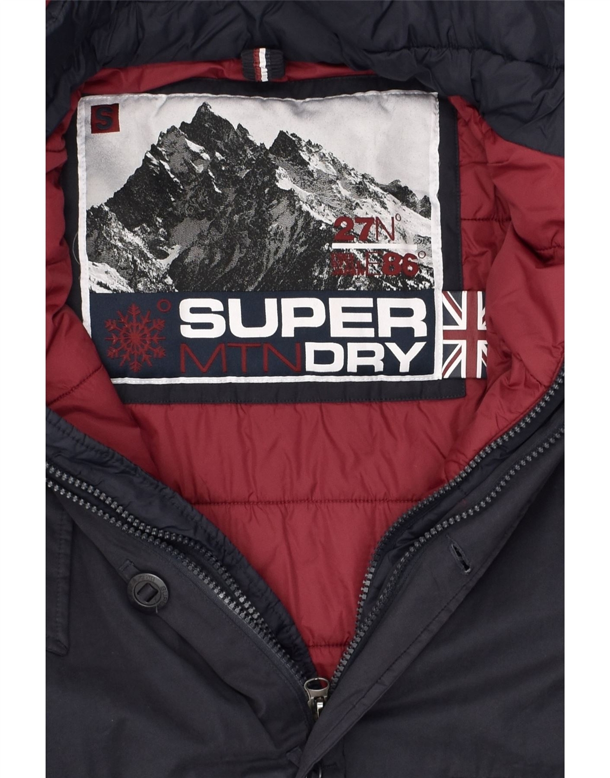 SUPERDRY Mens Hooded Padded Jacket UK 36 Small Navy Blue Polyester PZ11