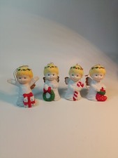 VINTAGE Lot of Four 4 Bisque Christmas Cherub/Angel Ornaments-Taiwan R.O.C.