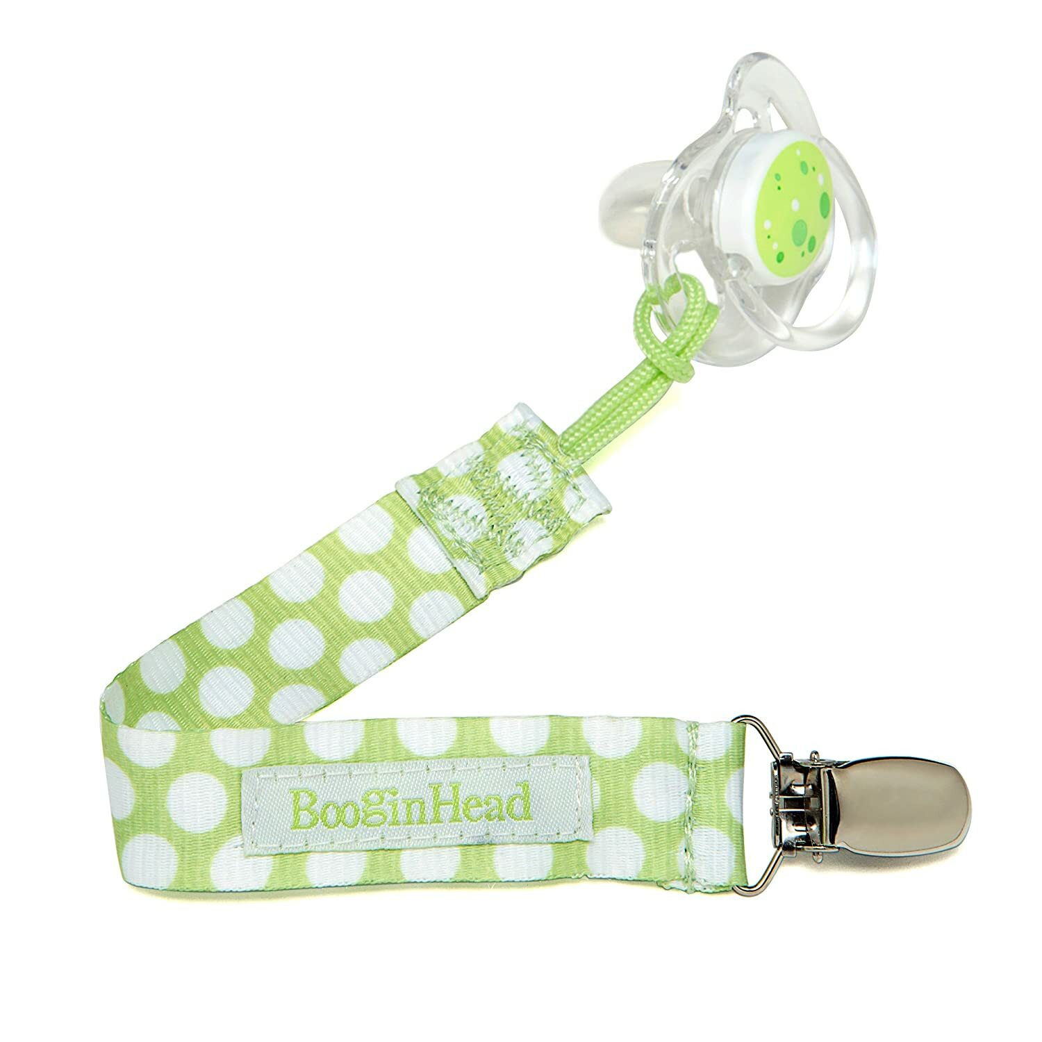 BooginHead Baby Newborn PaciGrip Pacifier Clip Delicate Polka Dots Green / White