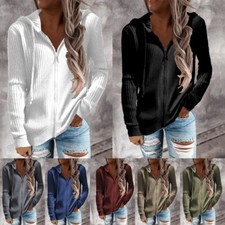 Women's Casual Holiday Coat Cardigan Zip Up Ladies Jacket Hooded Tops Plus Size