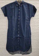 New Soft Surroundings Je Veux Button Up Midi Shirt Dress Blue Sz Large Petite 