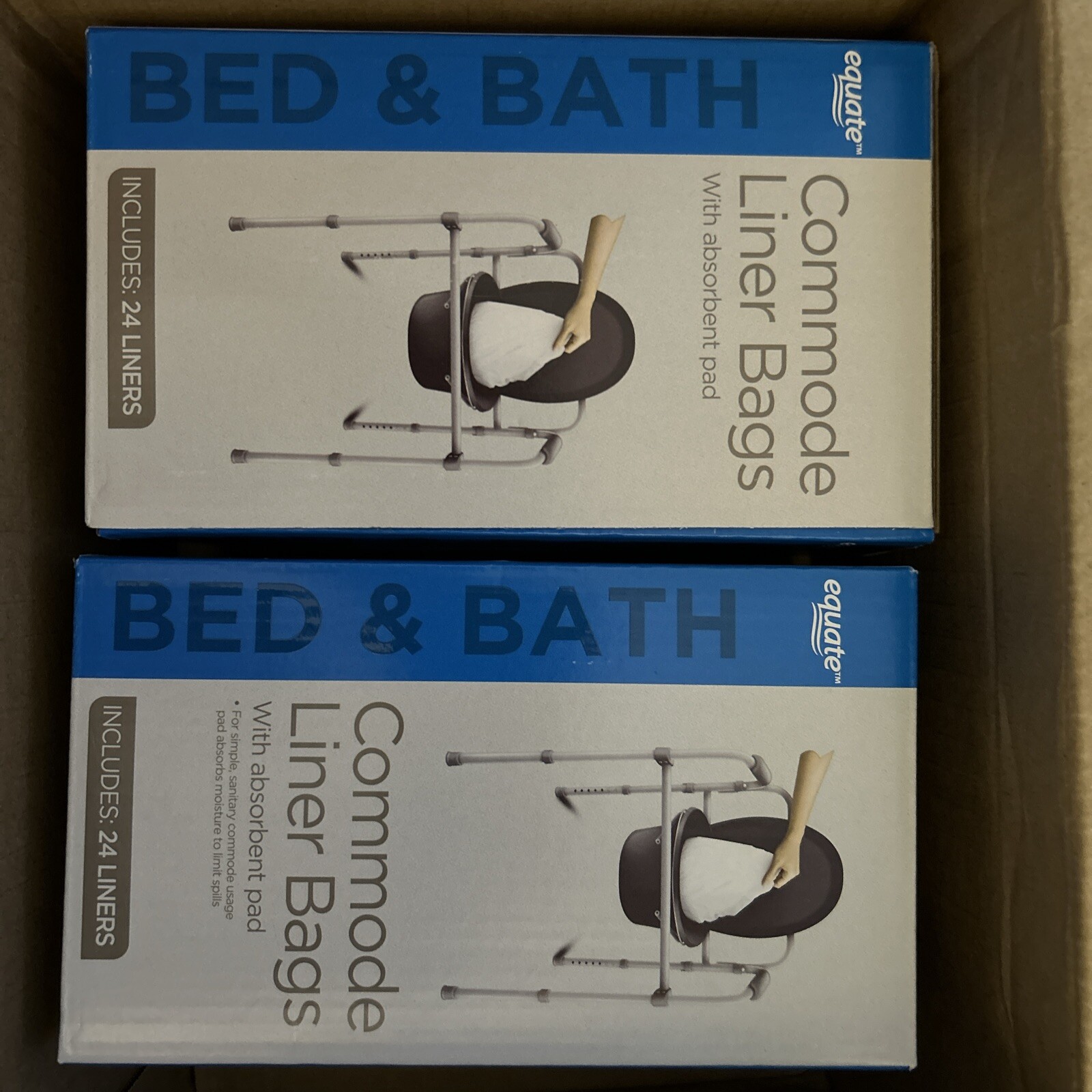 SET OF 2Equate Commode Liner Bags with Absorbent Pad, 24 Liners Per